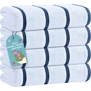 Oversized 30 x 60 Inches Cotton Pool Towels Ultra Absorbent Low Lint Striped Beach Bath Towels for Adults Luxury Extra Large Striped Design Towels Navy Blue 4 Pack