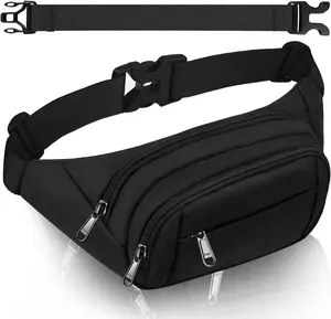 Large Fanny Pack for Women Men, Waist bag with 4-Zipper Pockets, Gifts for Enjoy Sports Traveling Workout Casual Hands-Free crossbody bags Fits MAX 7.9'' iPad & 6.6'' Phone Black
