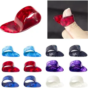 12 count Finger Picks - Thumb Picks for Acoustic Guitar, Banjo, Ukulele - Celluloid Guitar Flat Thumbpicks (6 Color), 2403-JTBP