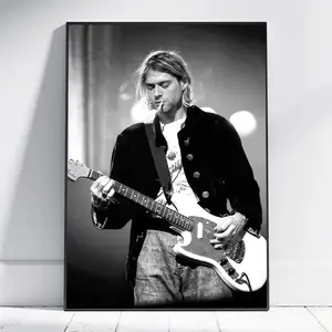 Kurt Cobain Music Poster Nirvana Print Iconic Retro Black and White Vintage Celebrity Rock Grunge Decor Accessory