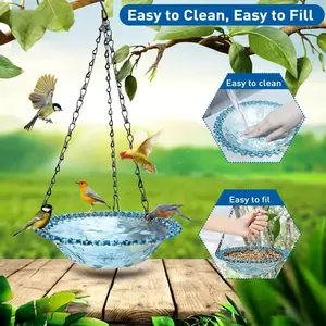 Single Tier Hanging Bird Bath Feeder, Outdoor Bird Bath Easy Clean and Fill, Decorative Hanging Bird Bath for Garden Patio Yard, Wild Bird Feeder