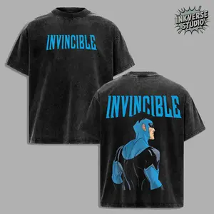 InkVerse Retro Invincible War Blue Mark Grayson Graphic Tee, Invincible MCU Animated Series T Shirt, Superhero Punch Comic Design, Oversized Streetwear Unisex Tee, Vintage Bloody Comic Style, Gift for Invincible Fan, Adult Animation Merch