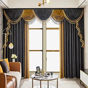 European Luxury Gold Stage Curtain Header, Multi-Layer Wave Fringe, Suitable for Living Room, Stage, Live Stream, 1pcs