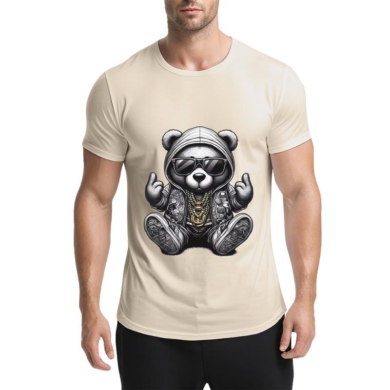 Men's High-Cotton Short-Sleeve Graphic Crew Neck T-Shirt - Classic Fit, Lightweight, Street Hip-Hop, Cartoon Style Animal Design Casual Menswear Top