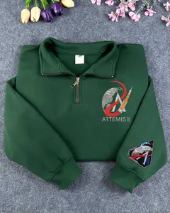 Artemis II Inspired Astronaut Moon Mission Embroidered Quarter Zip, Space Exploration Sweatshirt