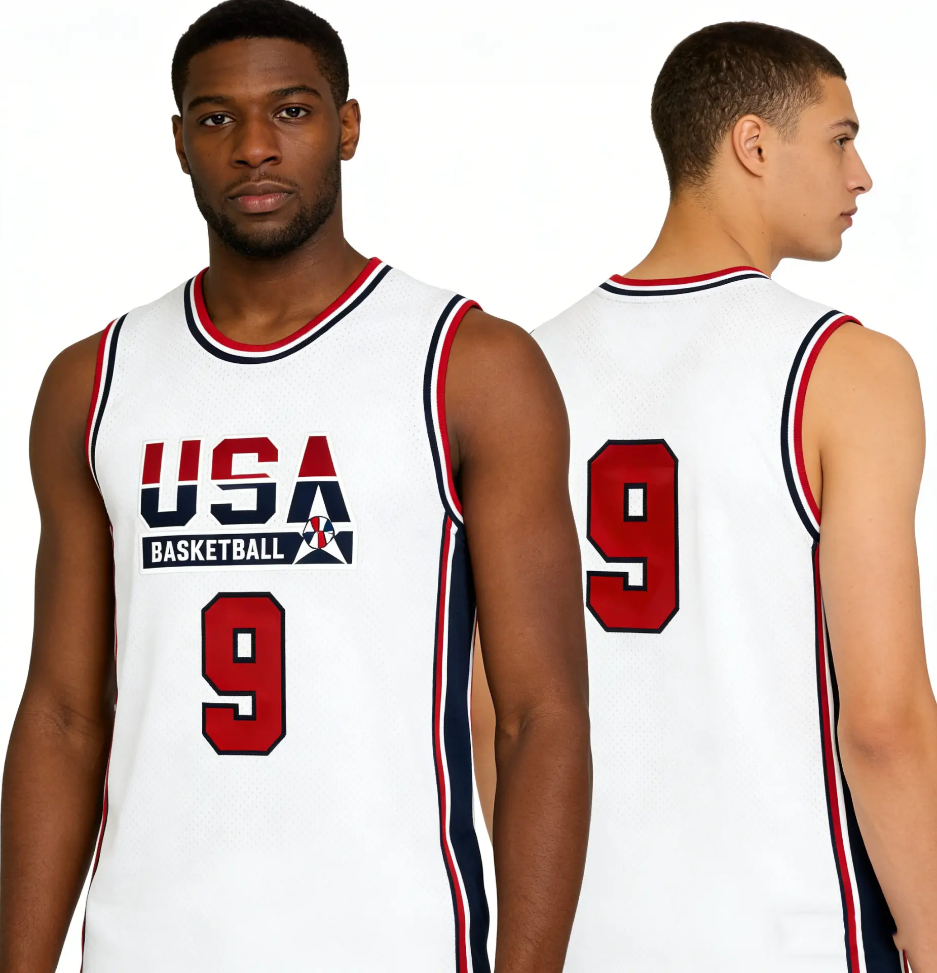 Unisex 2026 USA Dream Team Customized Sleeveless Jersey 9 - Sewn-On Lettering & Patches, Breathable Mesh, Moisture-Wicking Quick-Drying Athletic Top, Dark Blue/White, Extended US Sizing