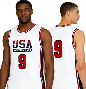 Unisex 2026 USA Dream Team Customized Sleeveless Jersey 9 - Sewn-On Lettering & Patches, Breathable Mesh, Moisture-Wicking Quick-Drying Athletic Top, Dark Blue/White, Extended US Sizing, Customized Jersey