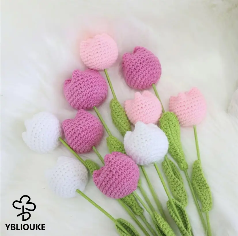3/6PCS Crochet Tulip Flower 12.99 Inch Knitted Handmade Tulip Flowers Cotton Knitted Flowers for Indoor Outdoor Home Kitchen Office Table Garden Decorations.