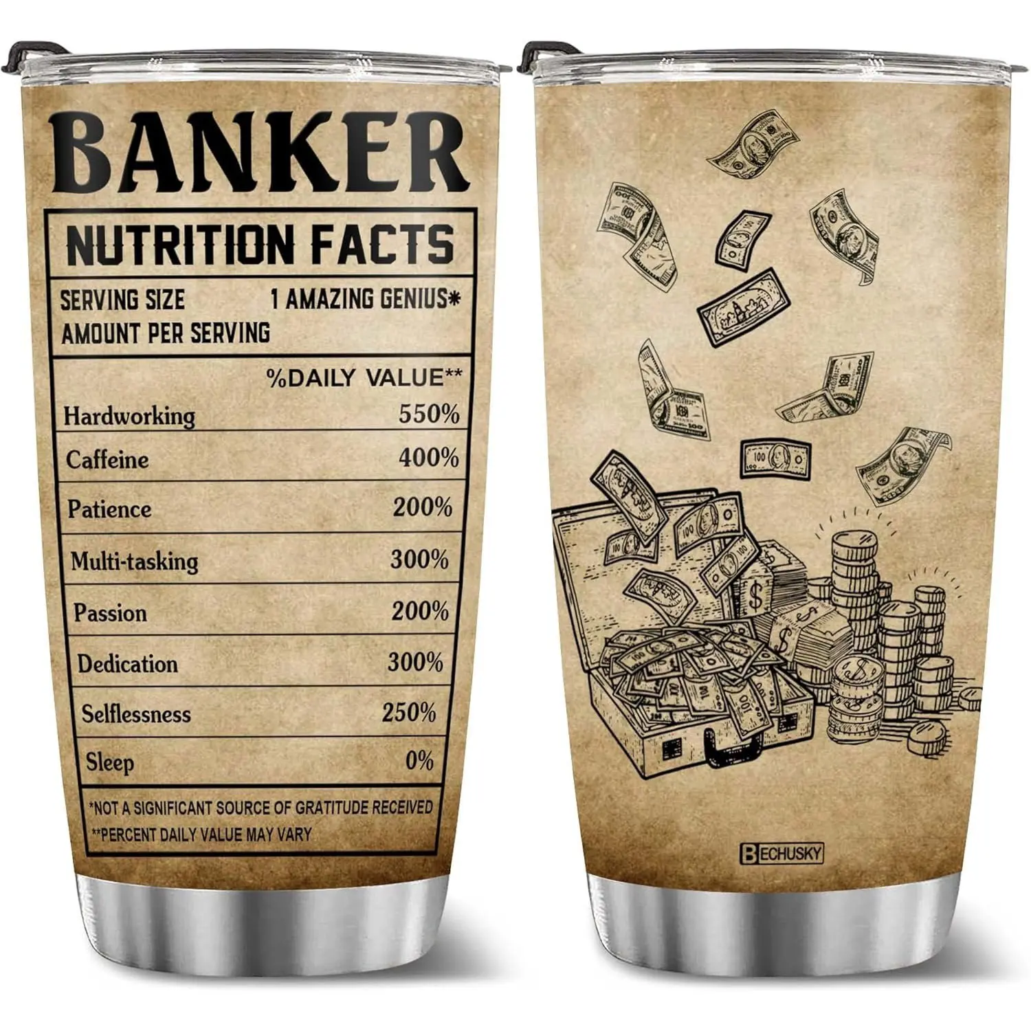 Banker Inspired Stainless Steel Tumbler Cup, Finance Office Travel Mug Gift for Banker Accountant Analyst Coworker Boss Graduation Career Keepsake