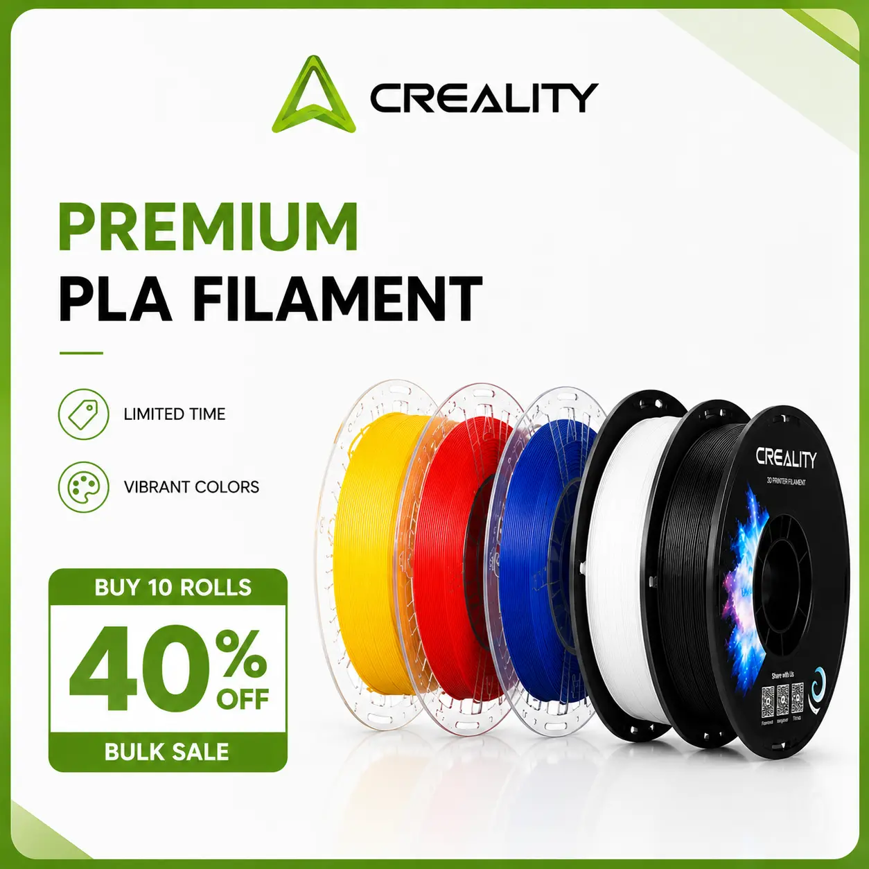 Creality 1.75mm 3D Printer Filament 1KG, Spoolless PLA PETG Silk TPU ABS PC Carbon, Glow in the Dark & Starry Colors for FDM Printers