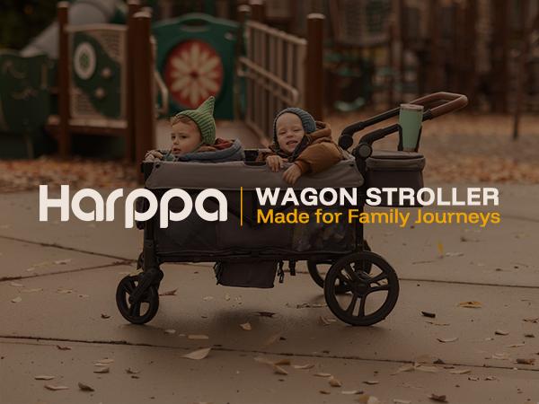 HARPPA Foldable 2 Seater Baby Stroller Wagon with Canopy & Mosquito Net, Stroller with Cup Holders & Stroage, All-Terrain Wheels, Adjustable Handle, For Outdoor & Beach, Baby Items