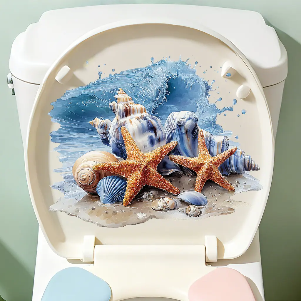 1pc Fresh Ocean Style Artistic Watercolor Seashell and Starfish Wall Stickers Self-adhesive, Removable, Waterproof Creative DIY Stickers Suitable for Home Decoration, Glass Decoration, Atmosphere Decoration