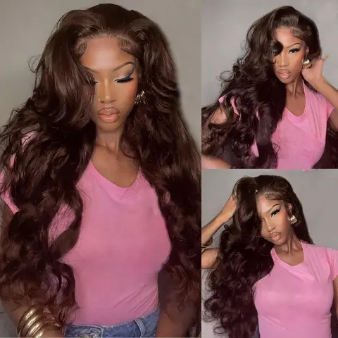 SUNTU Women's Glueless Curly Wig, 180% Density 13x6 Brazilian HD Transparent Lace Frontal with Baby Hair, Auburn-Chestnut Brown Body Wave, Medium Cap Size, Heat-Resistant, Brazilian Lace Frontal