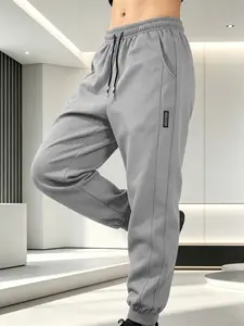Men's Casual Sport Pants, Lightweight Polyester, Elastic Waistband, Pockets, Knitted, Cuffed, Ideal for Outdoor Activities and Travel