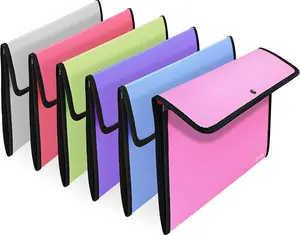 Square Flap Document Holder, Expanding File Folder, A4 Letter Size Reusable Filling Envelopes, Snap Closure Wallet File Pouch in Pink, Purple, Green, Red, Blue, Grey, Multicolor (6 Pc)– By Enday
