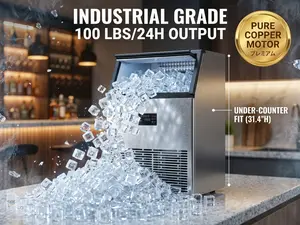 [Dual Water Inlet] Commercial Ice Maker Machine 100LBS/24H, Stainless Steel Under Counter Ice Machine with 40LBS Large Storage Bin, 15-Min Fast Ice, Auto Self-Cleaning for Home & Business