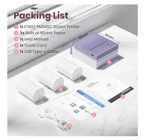 ETIKEZ PM290C Sticker Printer Portable Mini Printer Inkless Bluetooth Sticker Maker with 3 Rolls Paper USB Type-c Cable Included