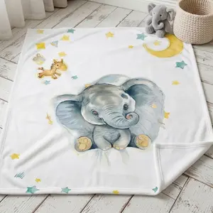 Cute Cartoon Elephant Pattern Soft Blanket, Warm and Cozy Decorative Throw, Ideal for Home, Camping, Travel, Office Relaxation