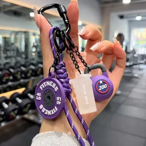Custom Fitness Keychain Set – Kettlebell, Dumbbell & Water Bottle Charms with Braided Rope for Gym Enthusiasts