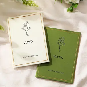 Set of 2 Wedding Vow Books His and Hers Vows  Our Wedding Day Notebooks with  Foil Fabric Cover 5.8"x 4.1" Bride and Groom  for Newly Engaged Couple, 60 Lined Pages(Green, Beige)
