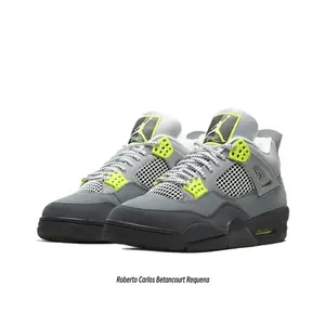 Gray Suede and Mesh Panel with Neon Green Accents Mid-Top Retro Basketball Shoes