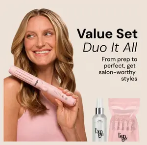 L'ANGE HAIR -  Duo It All Starter Pack - Le Duo 2-in-1 360 Titanium Airflow Curling Iron, Alligator Hair Clips, Rival Heat Shield Protectant 4oz, Hair Curler, Heat Protection, Titanium Plate