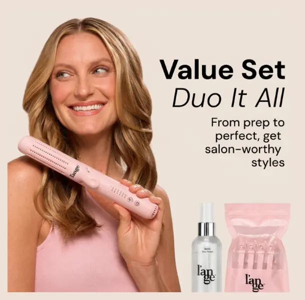 L'ANGE HAIR -  Duo It All Starter Pack - Le Duo 2-in-1 360 Titanium Airflow Curling Iron, Alligator Hair Clips, Rival Heat Shield Protectant 4oz, Hair Curler, Heat Protection, Titanium Plate
