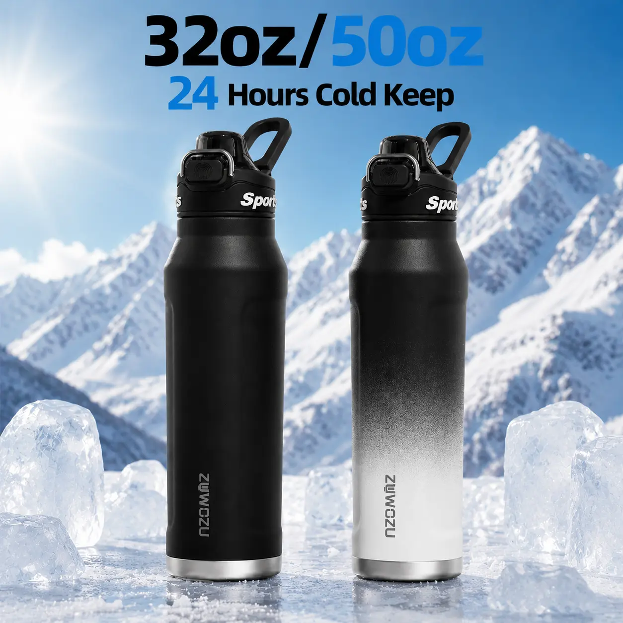1 Pc 24/32/50oz Portable Stainless Steel Sports Tumbler with Handle Lid, Vacuum Insulated Water Bottle, Keep Hot 12H/ Ice Drinks 24H, Leakproof Travel Mug Flask for Gym Office Hiking Camping Sports Gift for Men Women, Insulated Coffee Tumbler, Keeps Drink