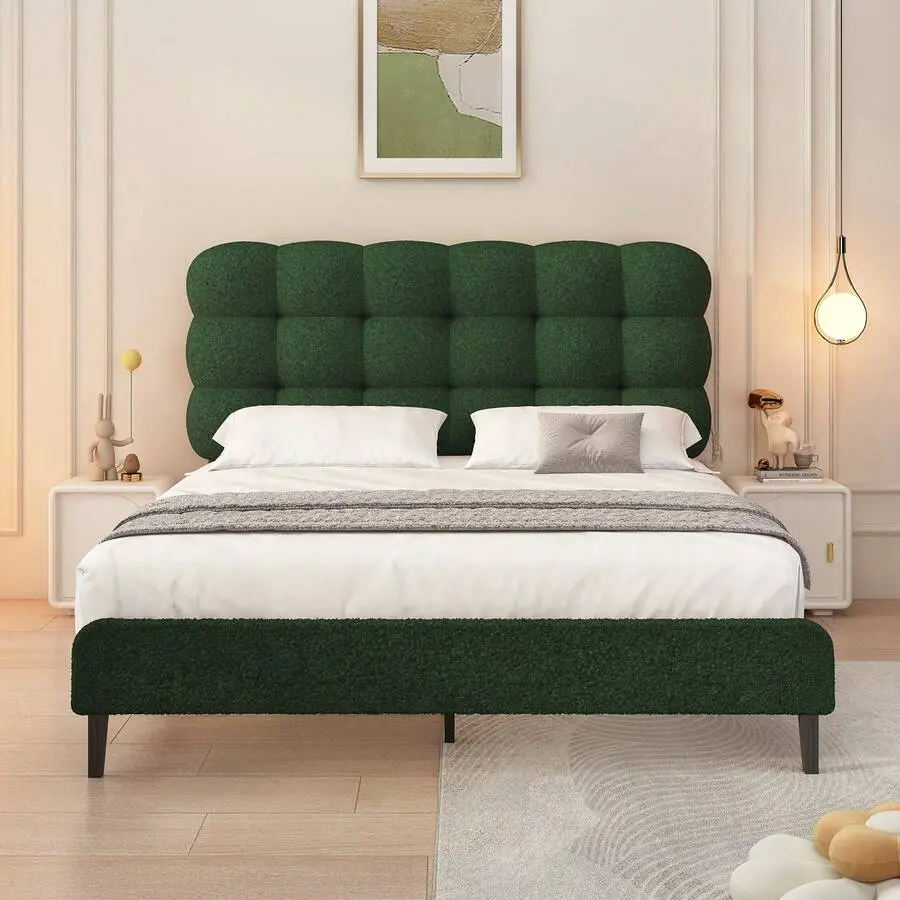 Twin FullQueen King UpholsteredPlatform Bed Frame With Headboard WoodenSlats Support TwoDesign No Box SpringNeeded Easy AssemblyPink Rose Pink Beige Black Brown Green White Makeup VanityTable, Velvet, Upholstered Bed