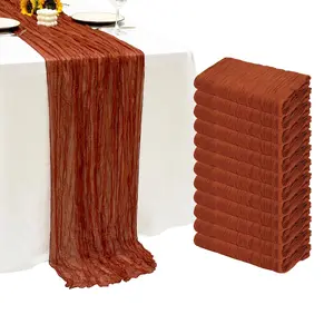12-Pack Lightweight Terracotta Cheesecloth Table Runners, Boho Gauze Fabric Rustic Sheer Runners for Wedding, Bridal Shower Home Decor Tapestries