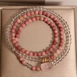 Blush Pink Jade Beaded Wrap Bracelet For Women