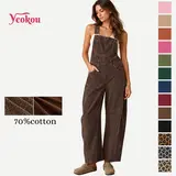 Yeokou Fall Corduroy Overalls for Women Barrel Wide Leg Bib Corduroy Pants Adjustable Romper Jumpsuit with Pockets