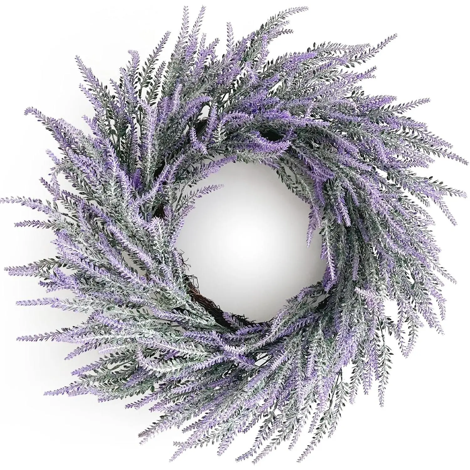 Lavender Summer Wreath for Front Door, 24 Inch Large Spring Summer Wreath Purple with Green Leaves for Grapevine Farmhouse Summer Wreaths Front Door Wall Window Party Decoration Home Decor