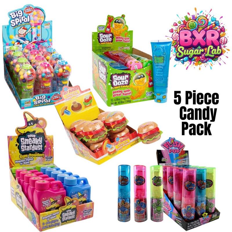 BXRSugarLab 5 Piece Candy Pack Featuring Big Spiral Sour Ooze Sneaky Stardust Flash Pop Kidsmania 1.02 Ounces Colorful Candy Variety Pack