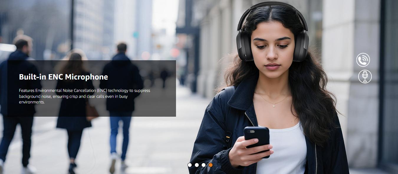 Acer OHR516 Active Noise Cancelling Headphones, Over Ear Wireless Bluetooth, 60H Playtime, 40mm Drivers, Low-Latency Mode, ENC Clear Calls, Foldable Comfortable Design
