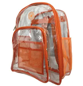 212 MAIN Deluxe 17 in. See-Through 0.5 mm PVC Vinyl Adjustable Durable Backpack, Dual Zippers, Mesh Pockets, Adjustable Backpack