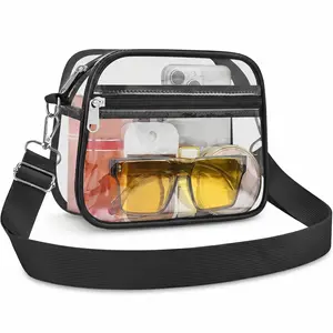 Stadium Approved Clear Crossbody Bag - Heavy Duty Waterproof PVC Multi-Pocket Roomy Clear Bag for Game Day Concerts Sports Events Travel & Daily Use