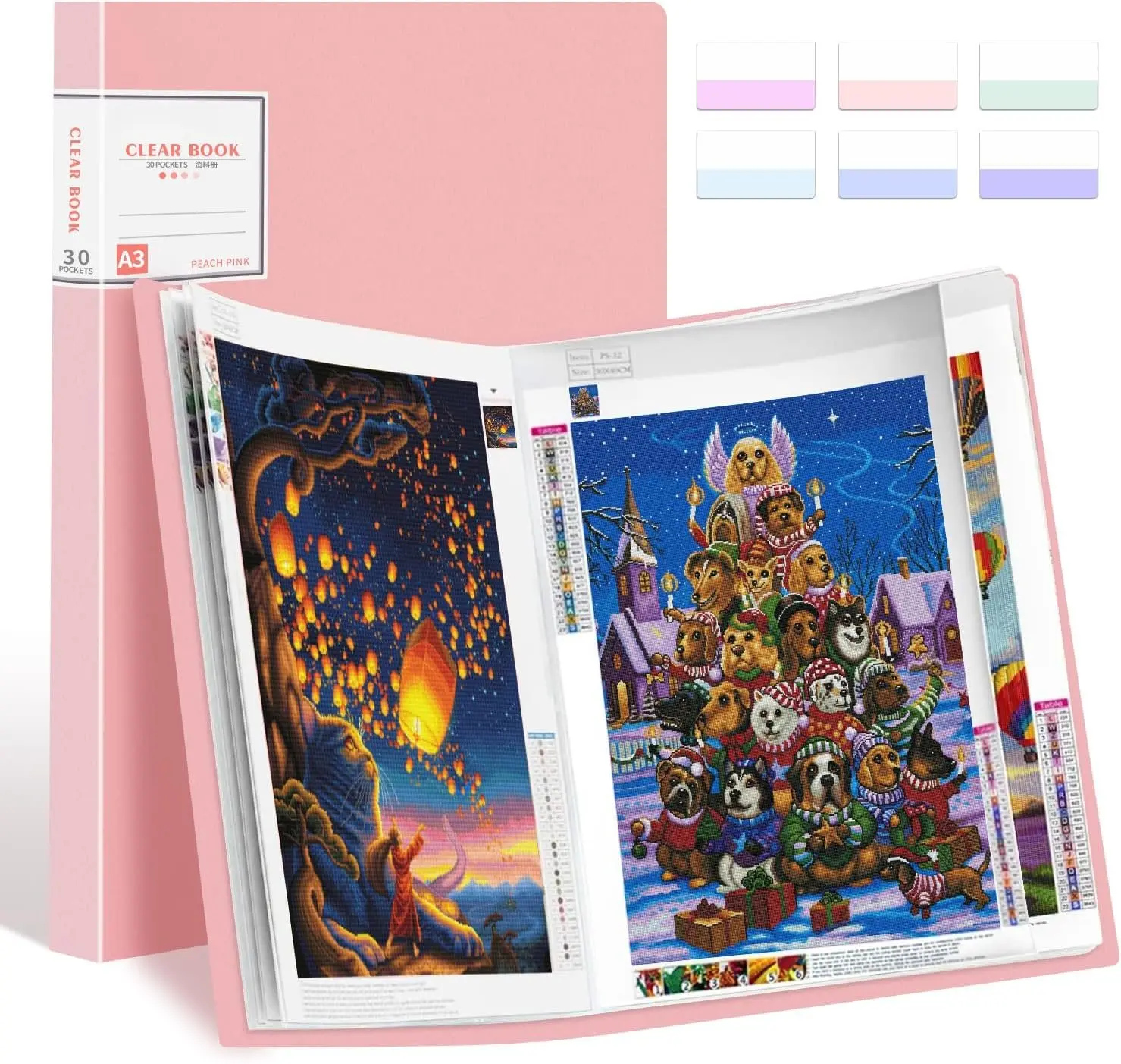 A3  Painting Storage Book, 60 Views Art Portfolio Presentations Folder with 30 Pages Protectors, 17.3x12.8in