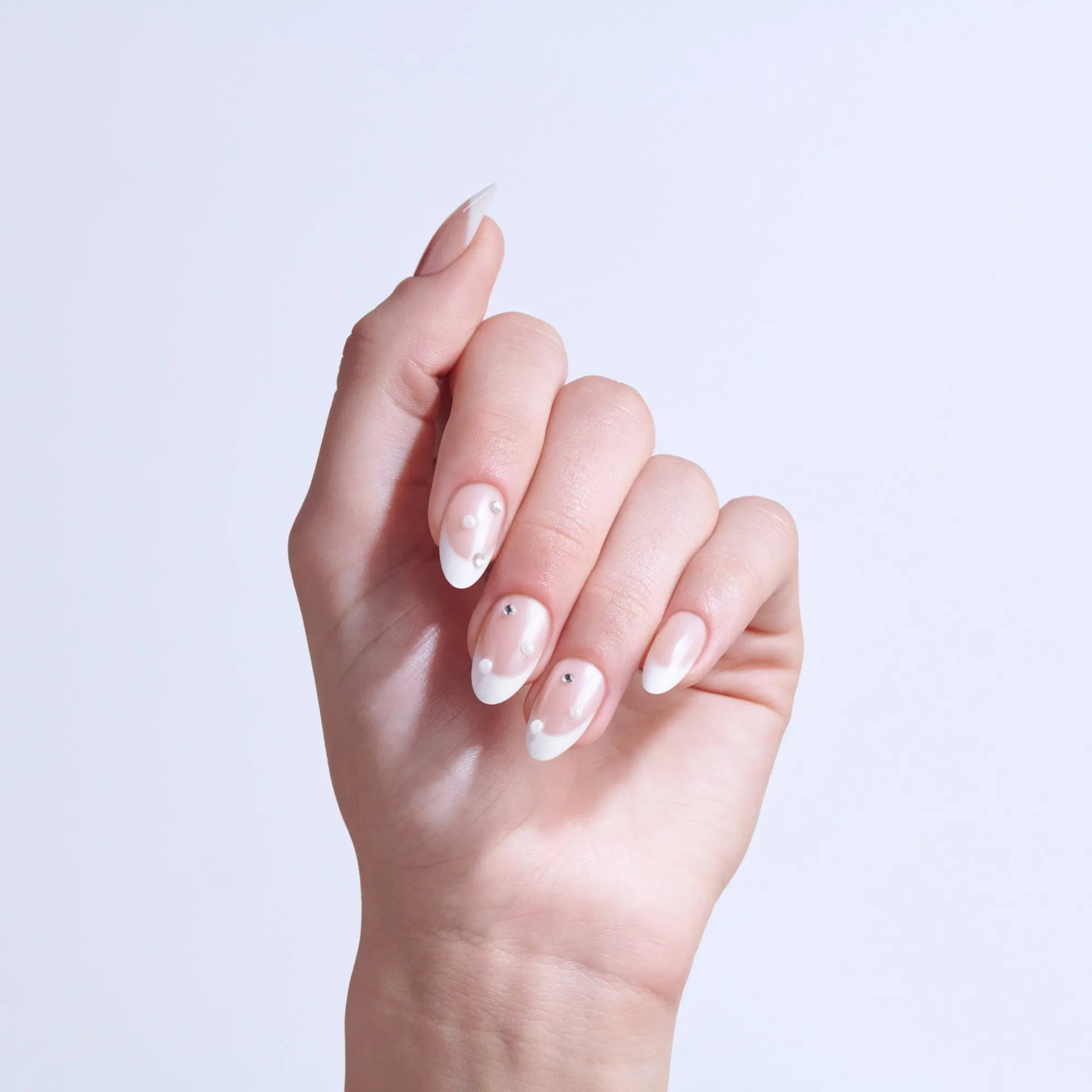 Kiss Glam 3D & Jewel Press On Fake Glue Nails  - Serendipity Awaits | 3D & Jewel French, White, Medium, Almond