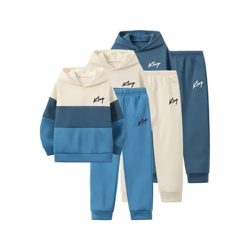 #falloutfits 6-Piece Fall Winter Boys Outfit Set, 3 Sets of Color Block Hoodie and Jogger Pants for Boys, Long Sleeve Hooded Sweatshirt with Color Block Stitching Design, Elastic Waist Solid Jogging Trousers, Casual Sport Tracksuit for Little Boys