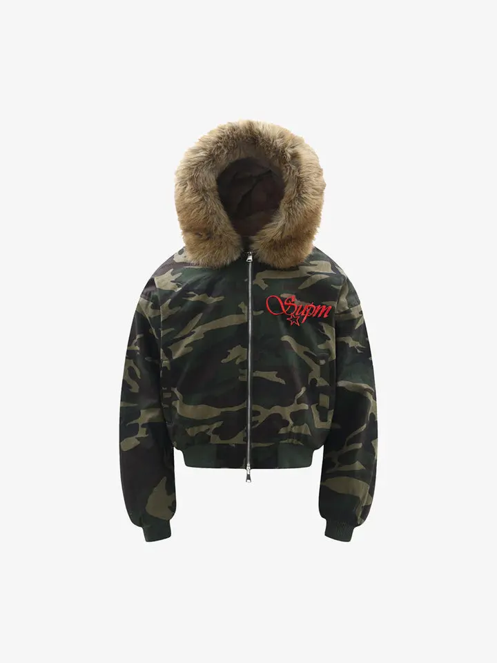 Thesupermade Embroidered Detachable Fur Hooded Jacket - 2546