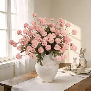 12Pcs Artificial Small Chrysanthemum Balls, Fake Silk Mini Pompon Kiku Mums with Stems, DIY Floral Supplies for Vase Arrangement, Wedding Party Table Centerpieces & Home Decor (No Vase Included)