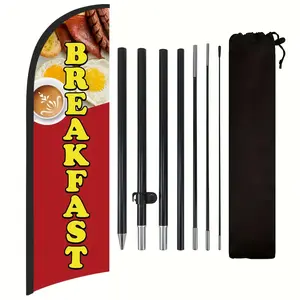 Breakfast Shop Flag, Breakfast  Flag Used In Breakfast  Shop,Polyester Advertising Flag for Breakfast  Shop, with Flag Pole and Ground Stake, Breakfast shop sign, Breakfast banner decoration flag, Breakfast outdoor advertising promotion