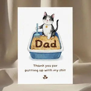 5x7 Kraft Brown Personalized Message Cat-Themed Card with Self-Seal Envelope, Office Stationery Postcard Gift for Cat Dad Grandpa