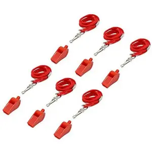 Adoretex Sport Guard Pea Coach Plastic Whistle With Lanyard (WK003S) Red - six pack