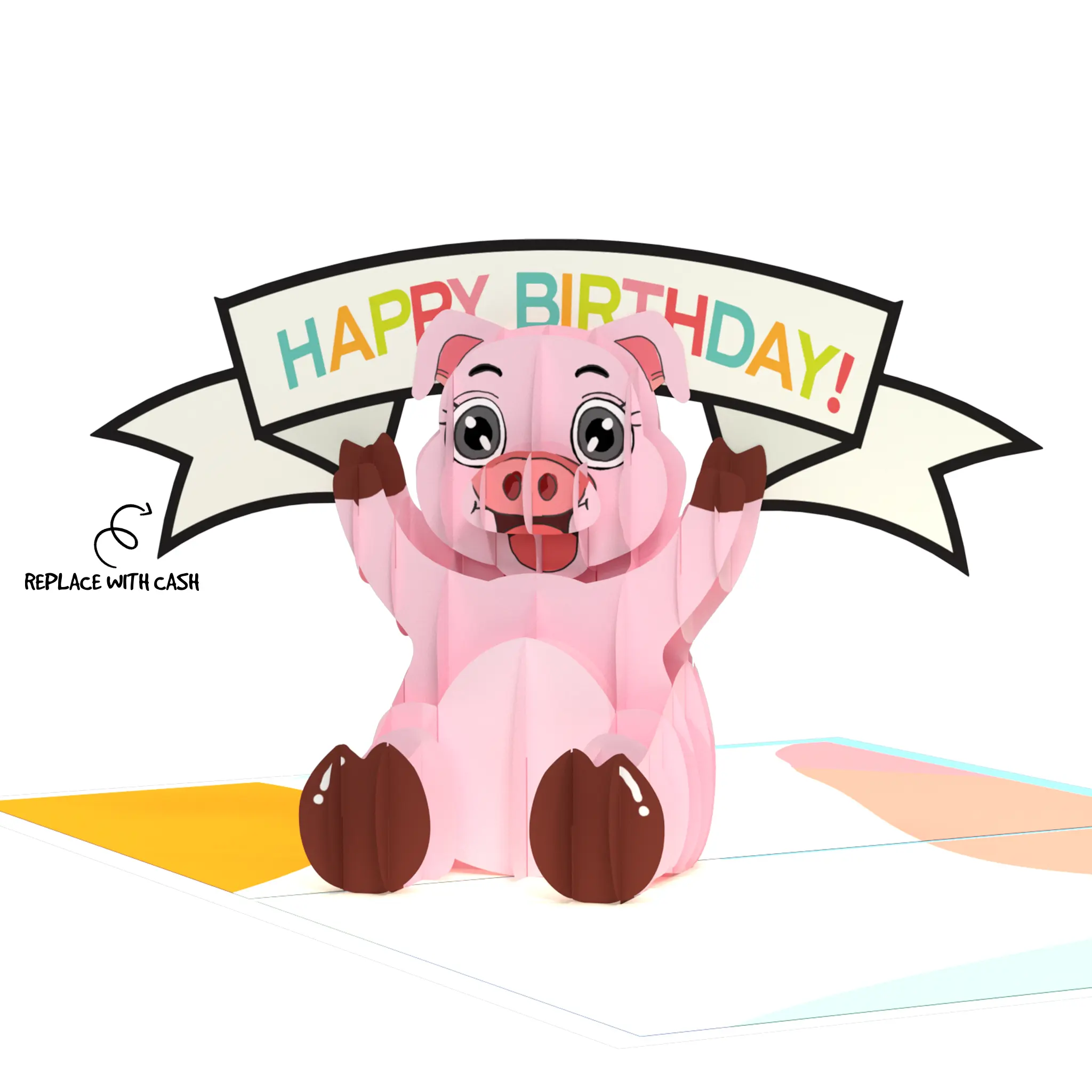 Cute Pop Up Birthday Card | 3D Popup Pig Holding Happy Birthday Card | Little Piggy Sign Can Be Replaced With Money | Adorable Piggy Bank Birthday Cards Can Hold Cash | Funny Pig Birthday Card For Daughter From Dad, Mom