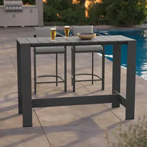 Tahoe 59 Inch Rectangle Outdoor Aluminum Bar Table in Gray