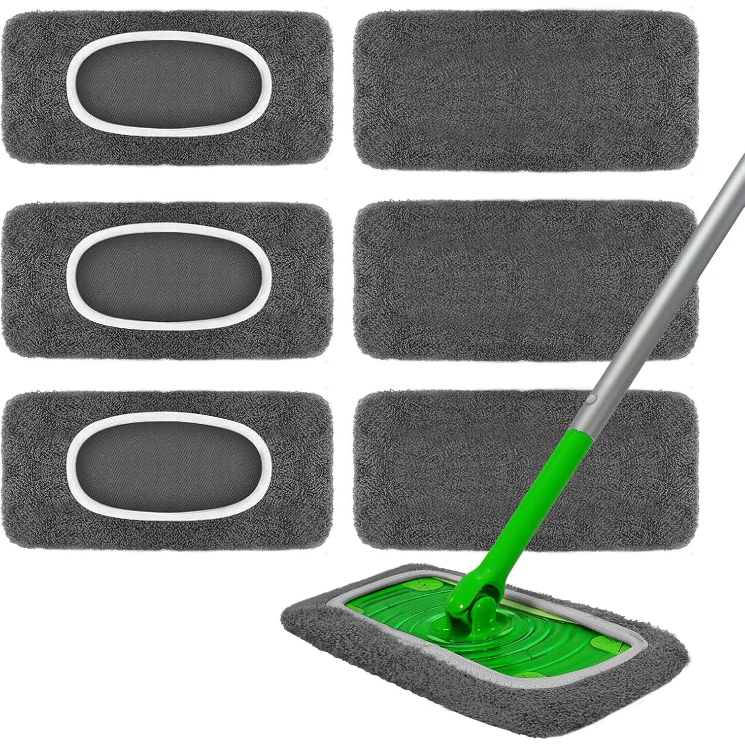 6 Pack  Microfiber Mop Pads - Compatible with  Sweeper Mop, Washable Dry & Wet Sweeping Cloths Refills for Hardwood Laminate Tile Floor Cleaning