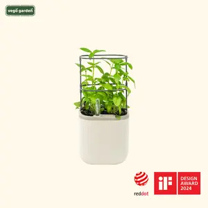 Vego Garden Mini Planter Indoor Pots with Trellis Self-Watering Herb Countertop Planter for Climbing Vegetables Flowers Mint Plants Cage 1.1L Water Storage 15-Day Watering System