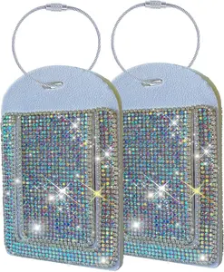 Party Favor Gift – Glitter Silver Diamond Luggage Tag 2 Pcs, Sparkling Rhinestone Bling Suitcase Identifier, Stylish Travel Accessory for Women & Girls